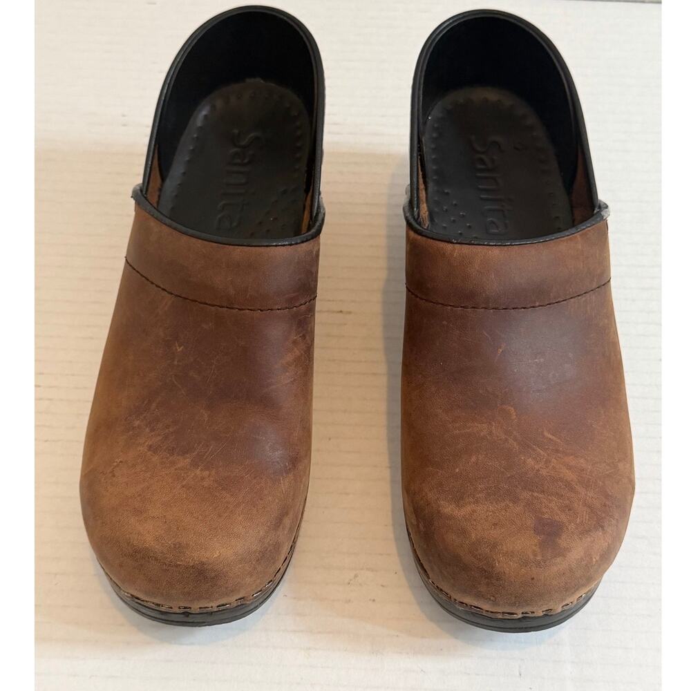 Sanita Womens Clogs Brown Leather Professional Work Shoe Casual Comfort Sz 38